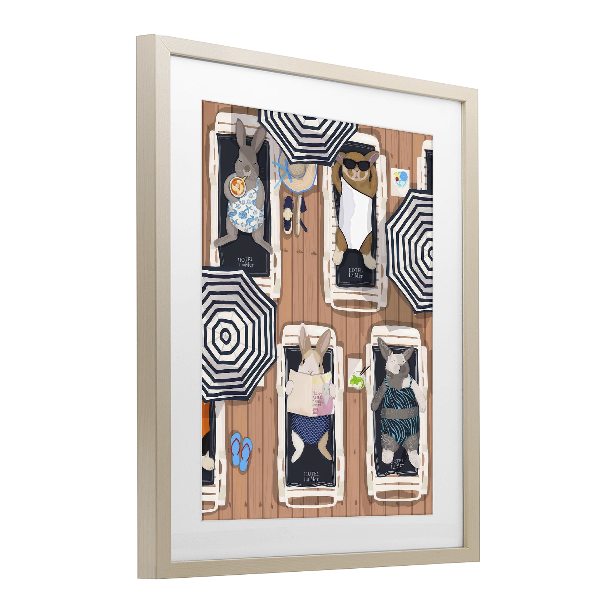 Stupell Industries Rabbits at Hotel La Mer Birch Framed Print Under Glass, design by Hanna Melin