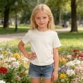 thumbnail image 2 of Gunia Solid Color T Shirts For Kids Girls Size 18-24 Months Short Sleeve Crew Neck Beige Ruffled Tops Infant Girls Summer Breathable Tshirts, 2 of 5