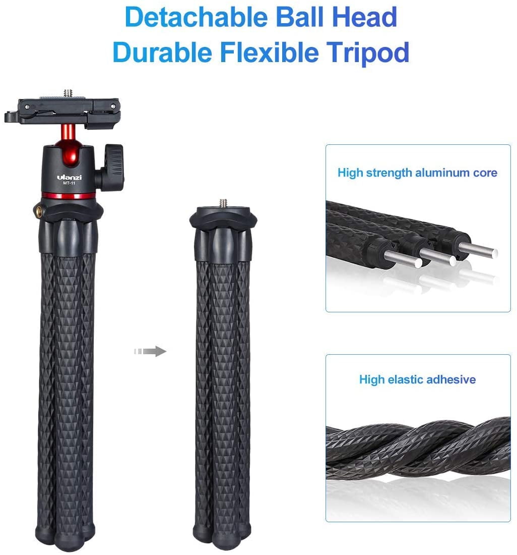 Ulanzi Camera Tripod, Mini Flexible Stand w Hidden Phone Holder w Cold Shoe Mount for Smartphone Camera