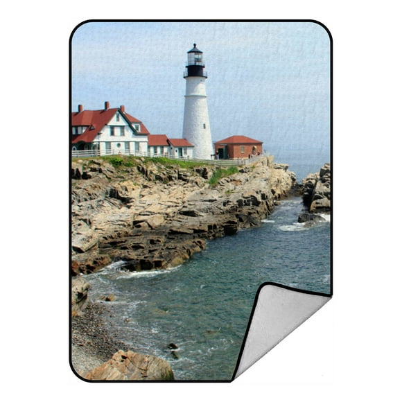 YUSDECOR Lighthouse Ocean Blanket Crystal Velvet Front and Lambswool Sherpa Fleece Back Throw Blanket 58x80inches