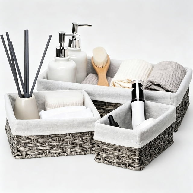 Juego de Canastas Organizadoras:3 Piezas Cestas Tejidas a mano para Almacenamiento, Organizador para Baño, para Hogar y Dormitorio