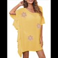 thumbnail image 3 of Traje de Baño de Playa Holgado y con Volantes de Color Liso para Mujer Amarillo Talla Única, 3 of 8