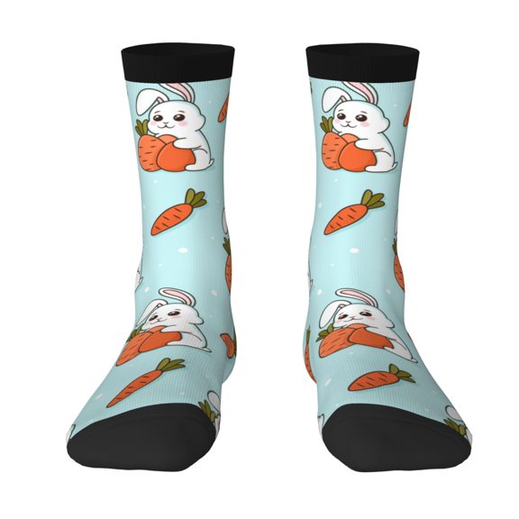 Uemuo Rabbit Is Eating Carrots Pattern Women's Crew Socks, Soft Durable Breathable Moisture-Wicking with Odor Control Cotton socks