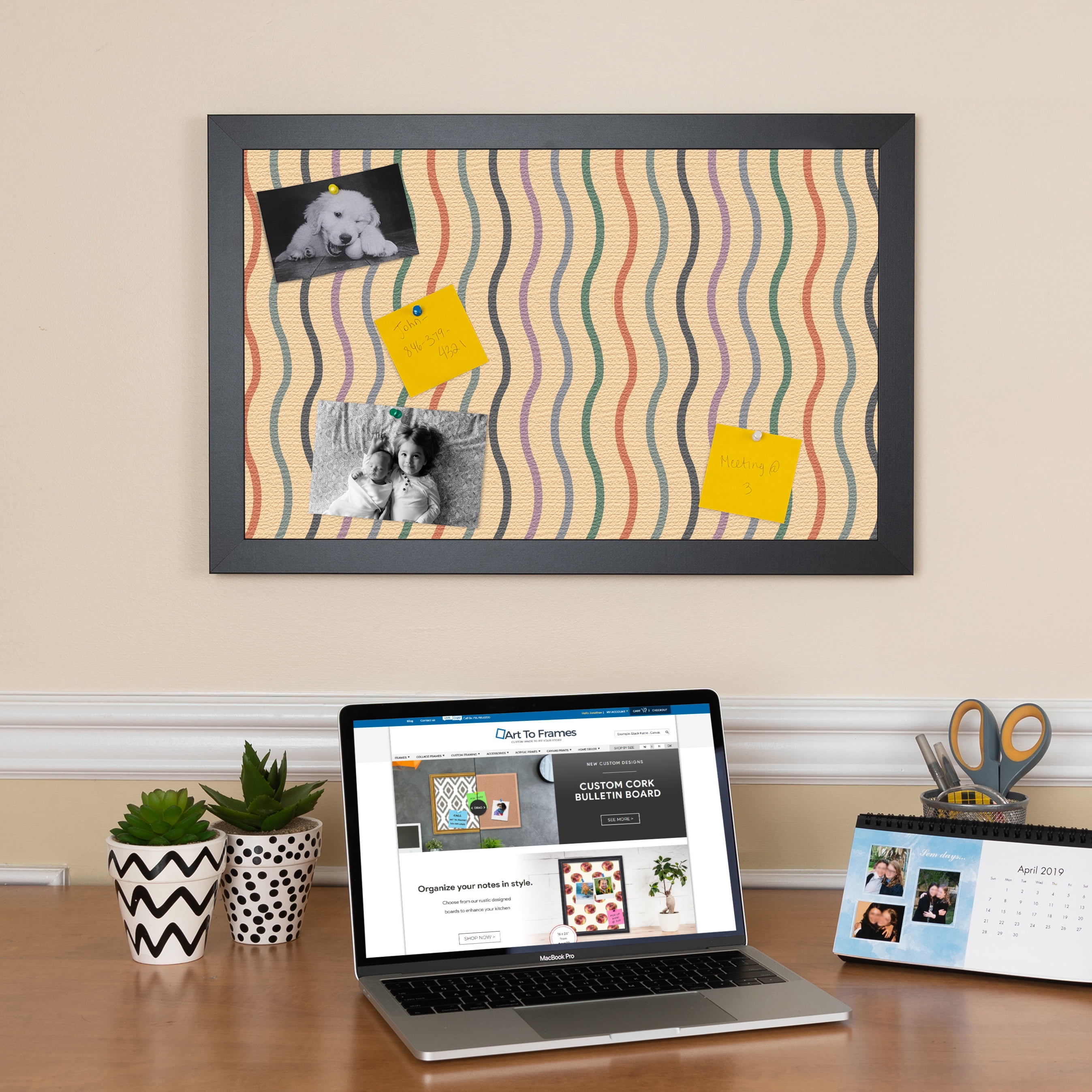 PinPix 22x18 Custom Cork Bulletin Board Multi Color Waves Poster Board Has a Fabric Style Canvas Finish, Framed in Multi Color Waves, by ArtToFrames (PinPix-565)