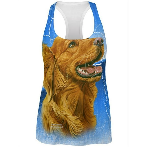 Golden Retriever Live Forever All Over Womens Work Out Tank Top Multi SM