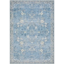 Hauteloom Meyly Living Room, Bedroom Machine Washable Area Rug - Traditional - Sky Blue, Ivory, Slate Gray - 18" x 18" Sample