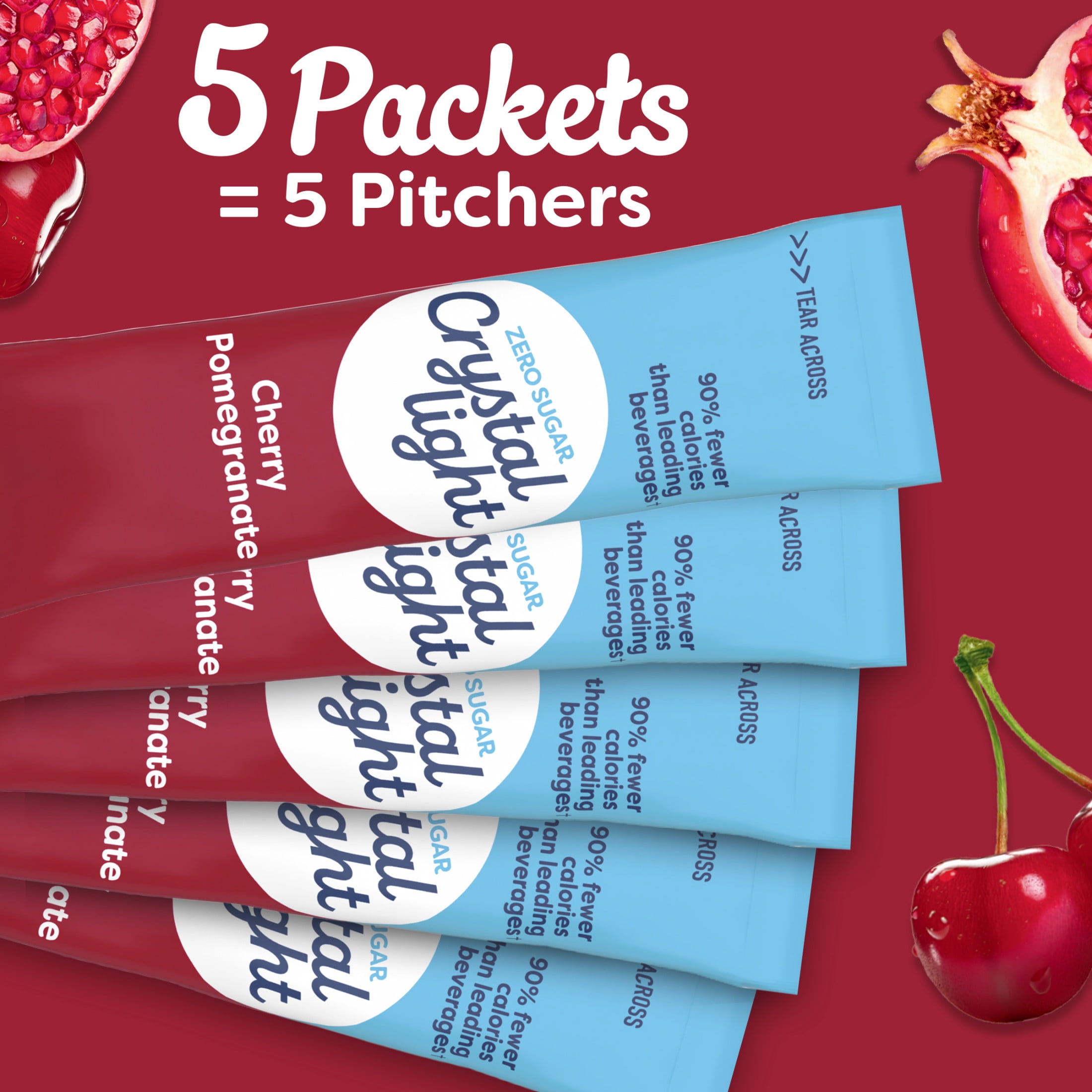 (3 pack) Crystal Light Drink Mix, 5 Pitcher Packets, for Flavorful Hydration and Shareable Refreshment, Cherry Pomegranate, flavored with other natural flavor, Zero Sugar, Low Calorie, 2.2 oz