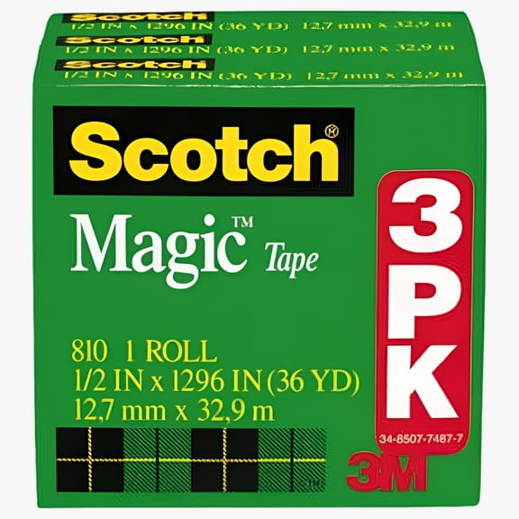 Scotch Magic Tape Refill, 1/2" x 1296", Clear, 3 Rolls/Pack