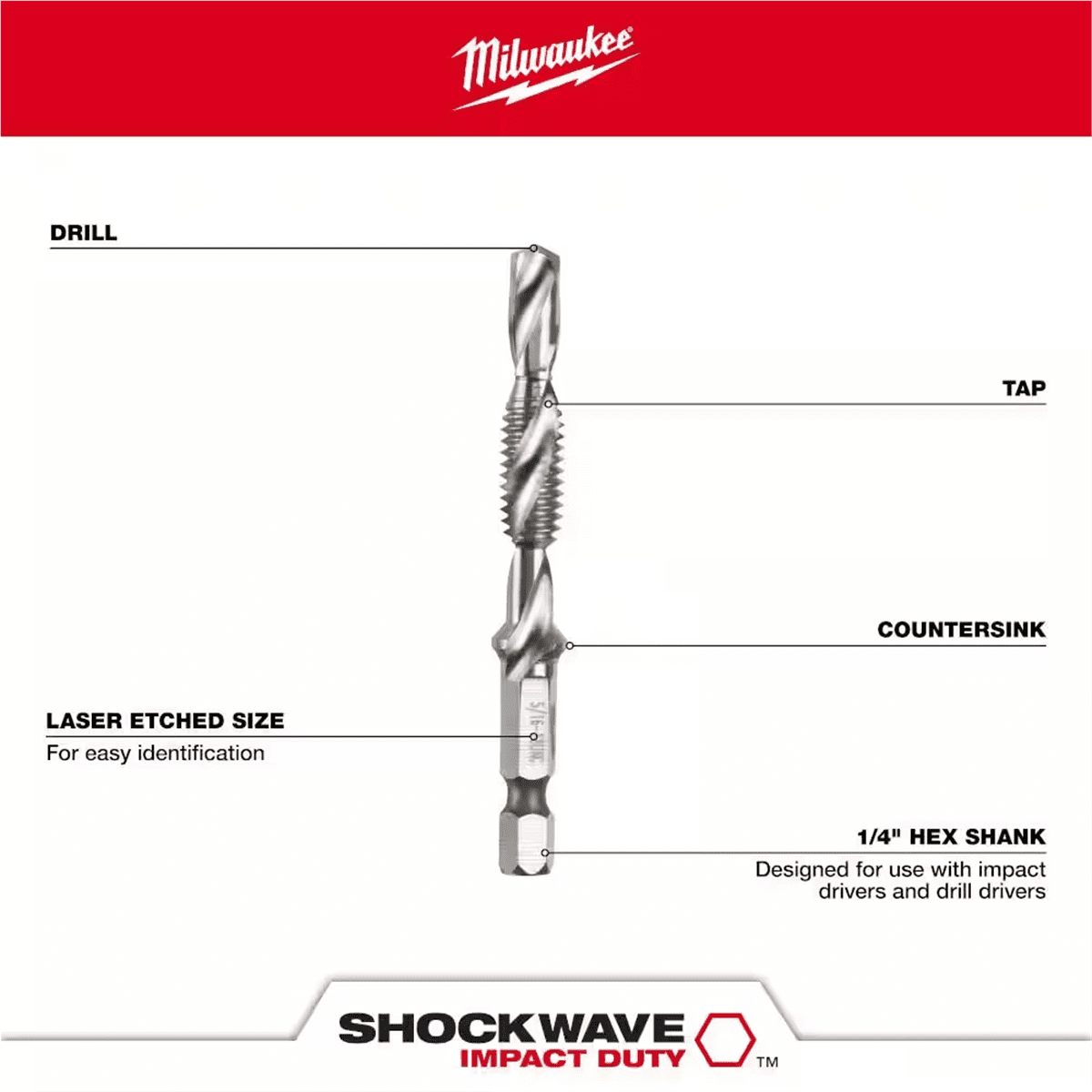 Milwaukee 48-89-4875 5-Piece SHOCKWAVE 1/4 in. Hex Metric Impact Drill and Tap Bit Set
