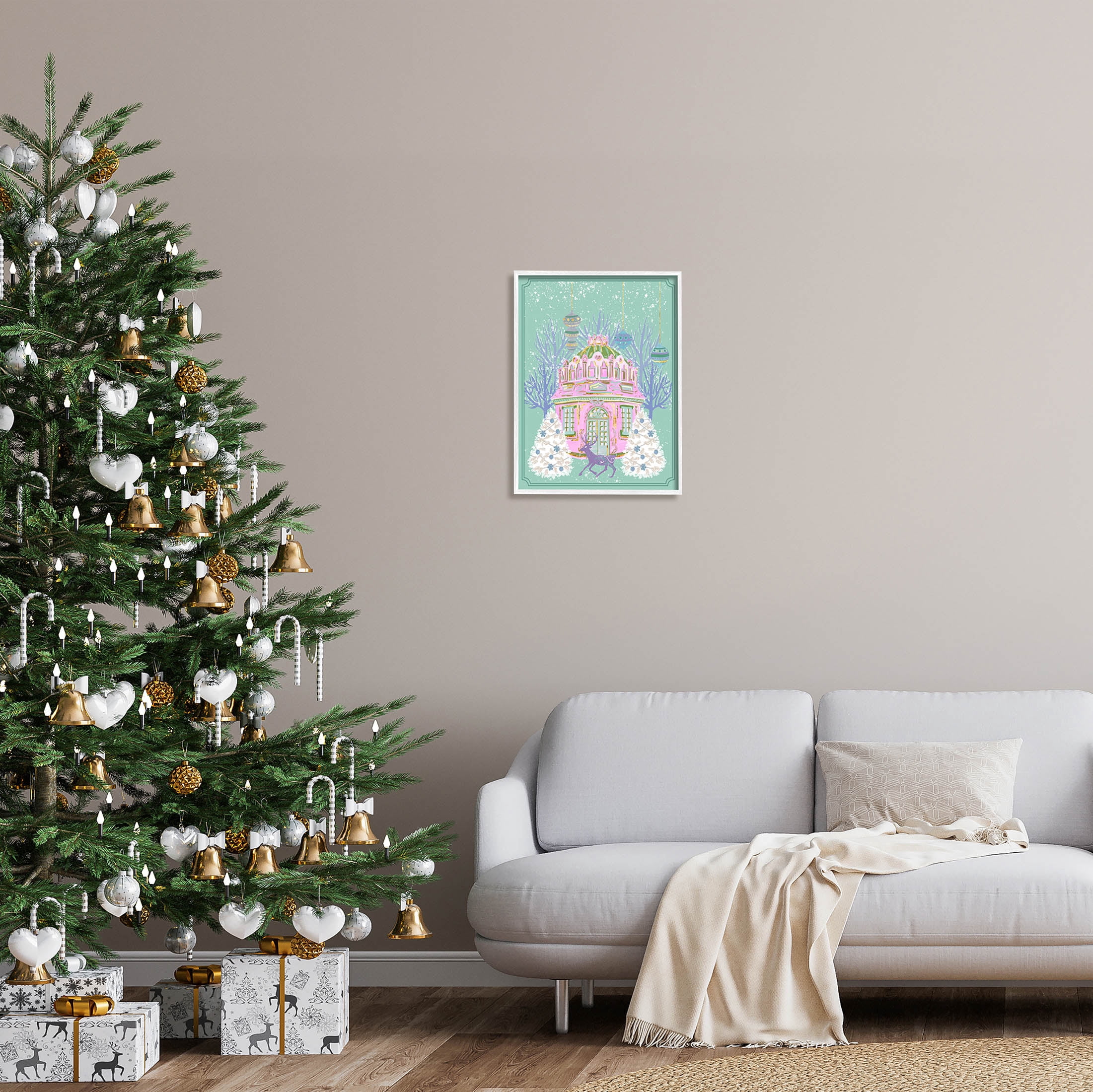 Stupell Industries Vintage Pastel Holiday Reindeer Graphic Art White Framed Art Print Wall Art, Design by Melissa Wang