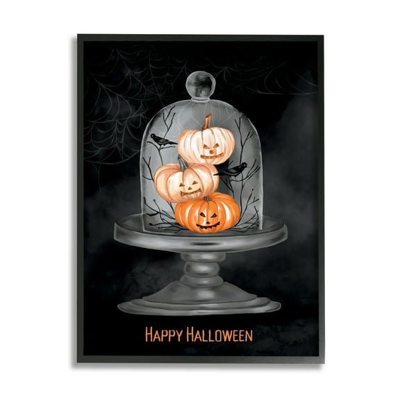 Stupell Industries Halloween Pumpkins & Crows Holiday Painting Black Framed Art Print Wall Art, 11 x 14