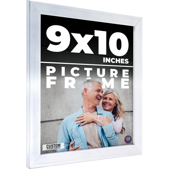 9x10 Frame Silver Stainless Steel Solid Wood Picture Frame | 0.75 Inch Moulding Width | Includes UV