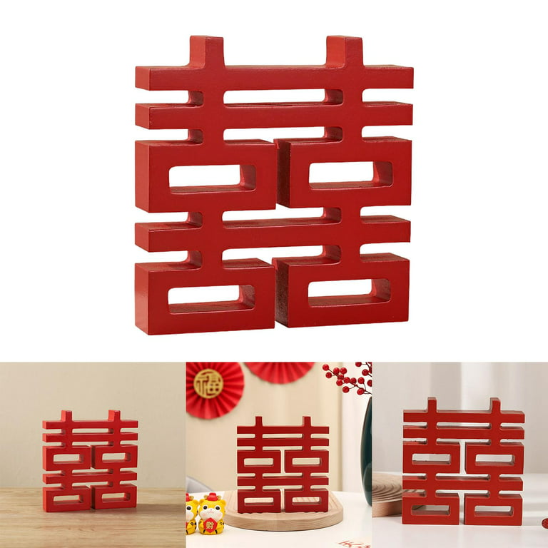 Chinese Wedding Double Happiness Crafts Wall Mount Wood Decorations New House Supplies Decorative Home Bedroom Decor DIY Durable Exquisite Square