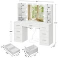 thumbnail image 2 of Large Makeup Vanity Desk with LED Lighted Mirror & Power Outlet, Vanity Table with 7 Drawers, 4 Shelves and 5 Hooks, Vanity Table, Vanity Desk for Bedroom, Living Room, White, 2 of 6