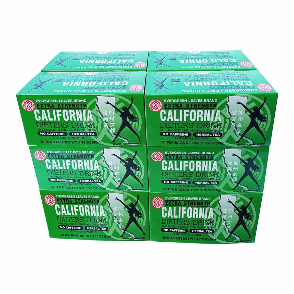 12 Packs Evergreen Leaves Brand Extra Strength California Dieters' Drink, Caffeine Free Herbal Dietary 240 Tea Bags