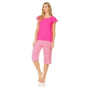 Lati Fashion Women Capri and Short Sleeve Top 2-Piece Female Pajamas Set Fuchsia L