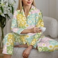 thumbnail image 5 of KLL Daisies Flowers Print Women's Long Sleeve Pajamas with Pants Sleepwear Loungewear 2 Set-Medium, 5 of 7