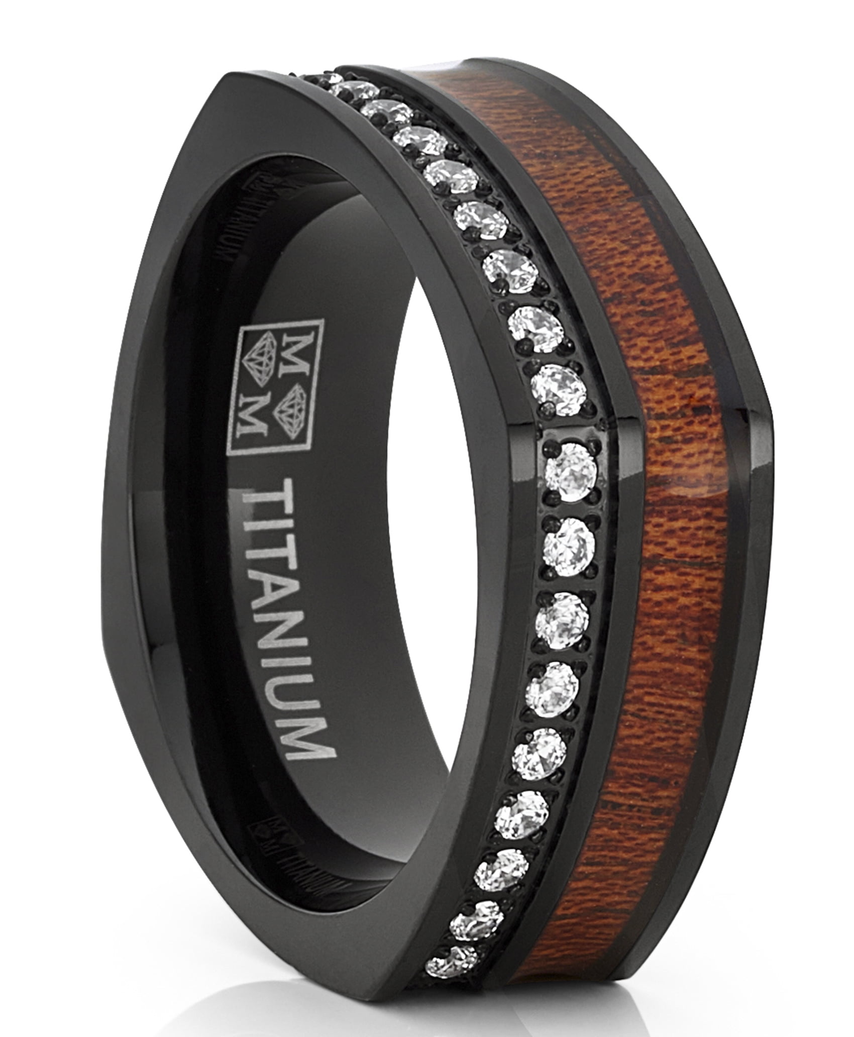 RingWright Co. Men's Square Black Titanium Wedding Band Ring Cubic