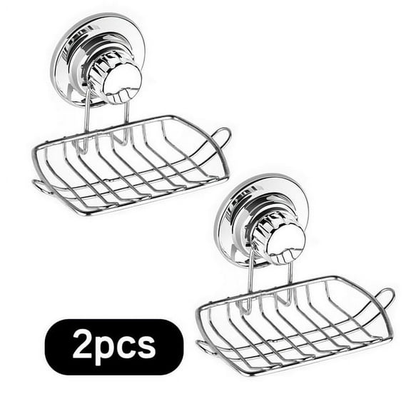 2 Pack Stainless Steel Soap Dish & Holder - Strong Vacuum Suction Cup Bathroom Accessories for Shower and Kitchen Sink - Rustproof Soap Saver & Sponge Storage Solution