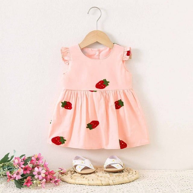 Pisexur Robes pour Filles, Robes d'Été pour Bébés Filles Robe à Manches Courtes Brodée Motif Jupe à Manches Courtes Rose