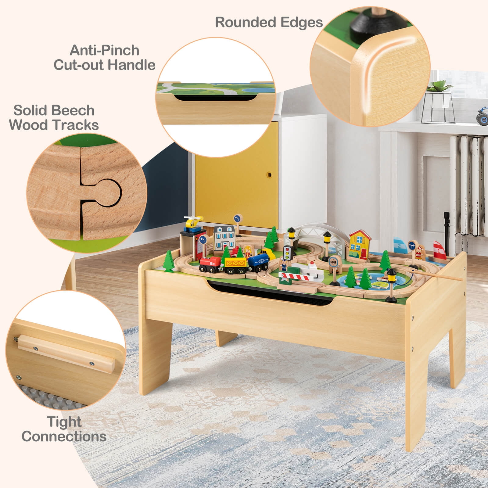 Costway All-in-One Kids Activity Table with Reversible Blackboard & Map Tabletop