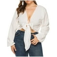 thumbnail image 1 of Tops Para Mujer Blusas Casuales Elegantes Camisas de Manga Larga Cordones de Moda Cuello en V Color Sólido Odeerbi ODB155049, 1 of 7