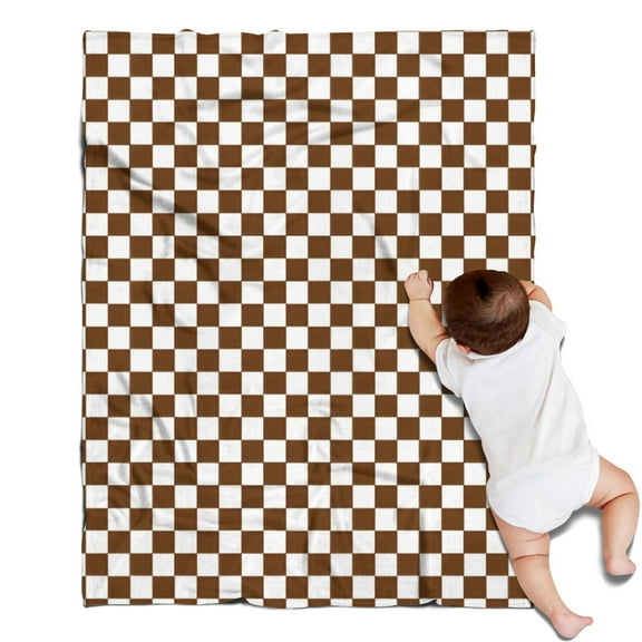 Brown and White Checkerboard Pattern Blanket,Comfortable Soft Flannel Throw Blanket,All Season,Warm Lightweight Blankets for Sofa Bed Couch Living Room Chair,30"x40"