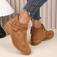 thumbnail image 3 of Rokment Womens Dress Ankle Boots Fall Winter Trendy Buckles Suede Pointed Toe Chunky Low Heel Zip up Short Booties for Ladies Brown Size 6.5, 3 of 6