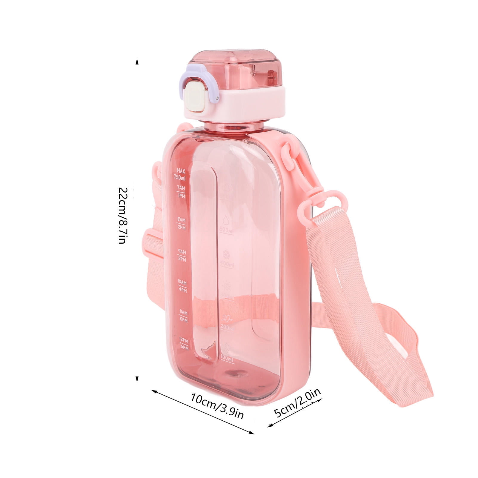 BOKYAN 750 ml Flat Water Bottle – Slim, Leak‑Proof, BPA‑Free PC, Clear Design with Carrying Strap & Built‑In Scale – Ideal for Travel, Gym & Camping