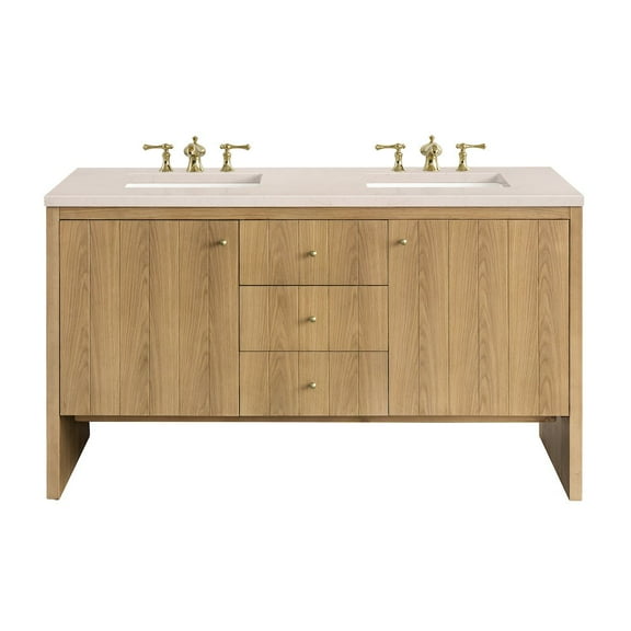 James Martin Vanities 60" Double Vanity, Light Natural Oak w/ 3 CM Eternal Marfil Top