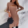thumbnail image 2 of LYXSSBYX Womens Long Sleeve Dress Hot Sale Clearance Women Fashion Sexy Solid Color Hollow Out Long Sleeve Sheath Knee-Length Dress, 2 of 7