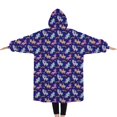 thumbnail image 2 of Oversized Wearable Blanket Hoodie,Dark Blue Cartoon Unicorn Rainbow Pattern Sherpa Blanket Hoodie with Super Pockets,Super Warm Fuzzy Pullover for Women & Men, 2 of 6