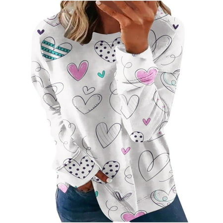 

Hvyesh Women Plaid Love Heart Graphic Blouse Shirt Happy Valentine s Day Pullover Tops Long Sleeve Crewneck Sweatshirts White shirts for women M