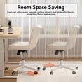 thumbnail image 6 of Genpo Armless Desk Chair, White Leather Office Desk Chairs with Wheels, Mid Back and Lumbar Support for Computer Home Small Space Vanity Makeup, 6 of 7