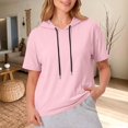 thumbnail image 3 of Women's Short Sleeve Hoodie Tops Casual Loose Fit Pullover Sweatshirts Soft Lightweight Fall Winter Daily Wear by Yigetop Pink XXL, 3 of 4