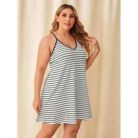 

Women s Plus Sleep Lounge Striped Slip Sleepdress 41222W21153