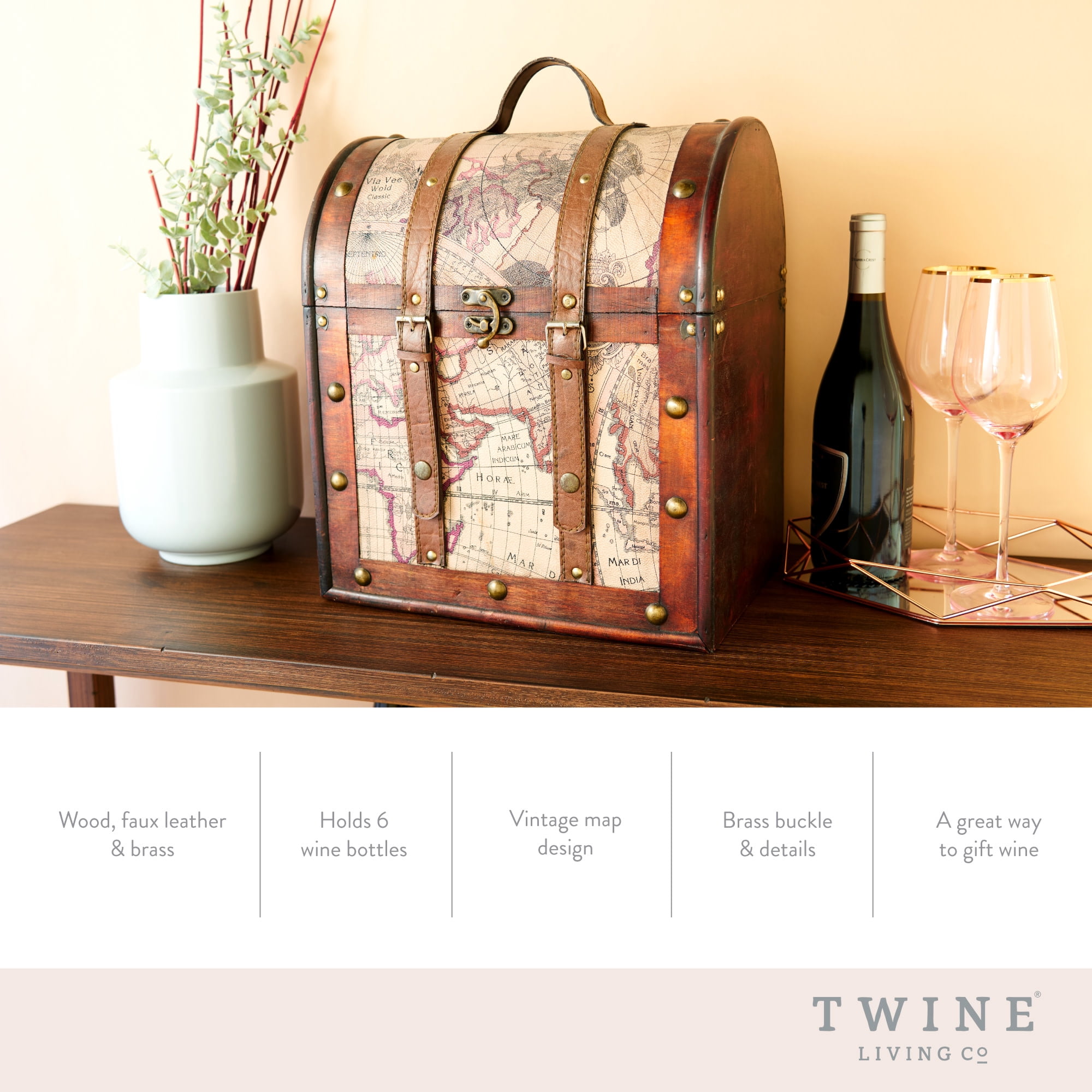 Twine Old World Wine Gift Box, 6-Bottle Wooden Wine Box, Wedding
