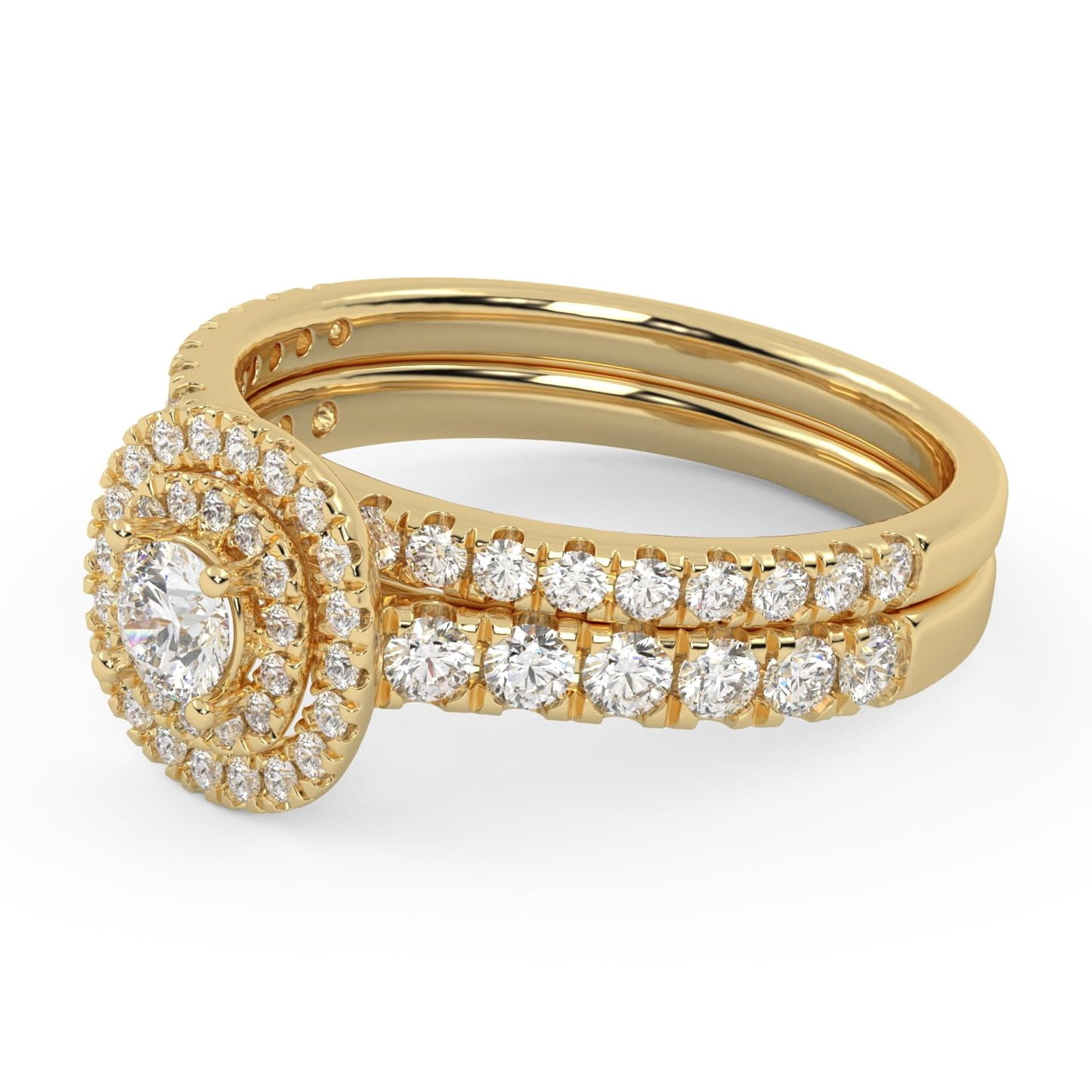 AFFY Double Halo Bridal Ring Set for Women Round Cut Lab Created Moissanite Engagement Wedding Rings In 14K Yellow Gold Over Sterling Silver Size 8.5