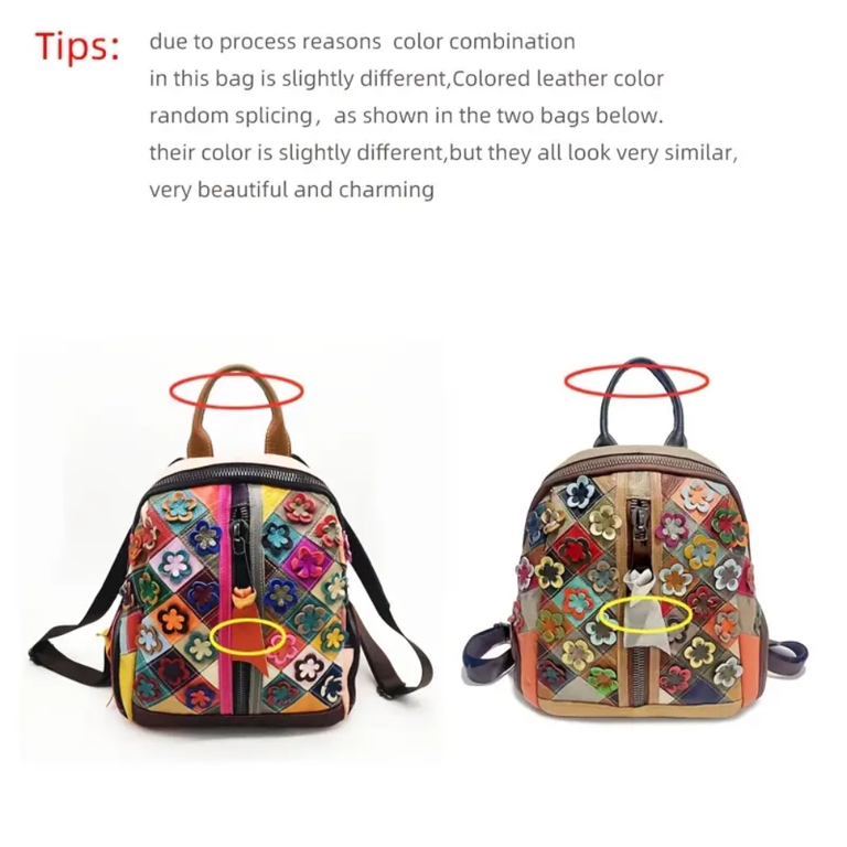 Women Leather Patchwork Embroidery Backpack Colorful Genuine Leather Patchwork Women main image 4
