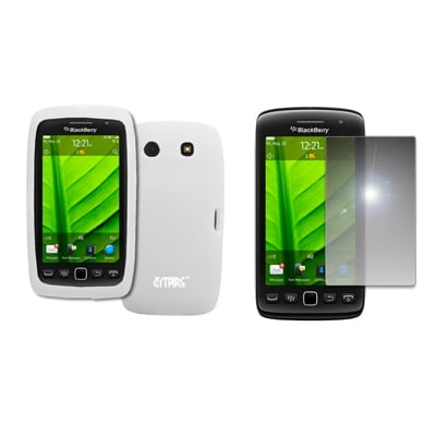 9850 Screen Protectors EMPIRE White Silicone Skin Case Cover + Mirror Screen Protector for BlackBerry Torch 9850 ()