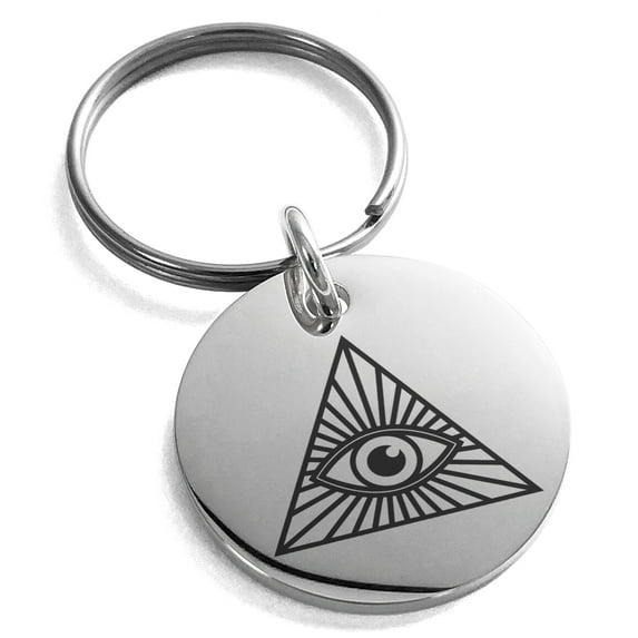 Stainless Steel All Seeing Eye Engraved Small Medallion Circle Charm Keychain Keyring