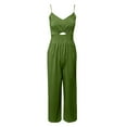 thumbnail image 3 of Baqcunre Women's Solid Color Hollow Thin Shoulder Cuff Pocket Wide Leg Jumpsuit,Color Green,Size S-XXL, 3 of 8
