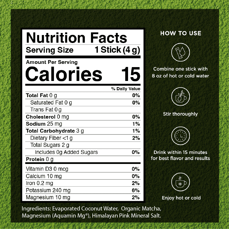 VitaCup Hydration Matcha Instant Packets, Electrolyte Drink Mix, 20 Ct