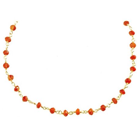 Spyglass Designs 14k Gold Filled Carnelian Necklace Beaded Faceted Orange Simple Dainty Beaded Goldtone Chain, 18"