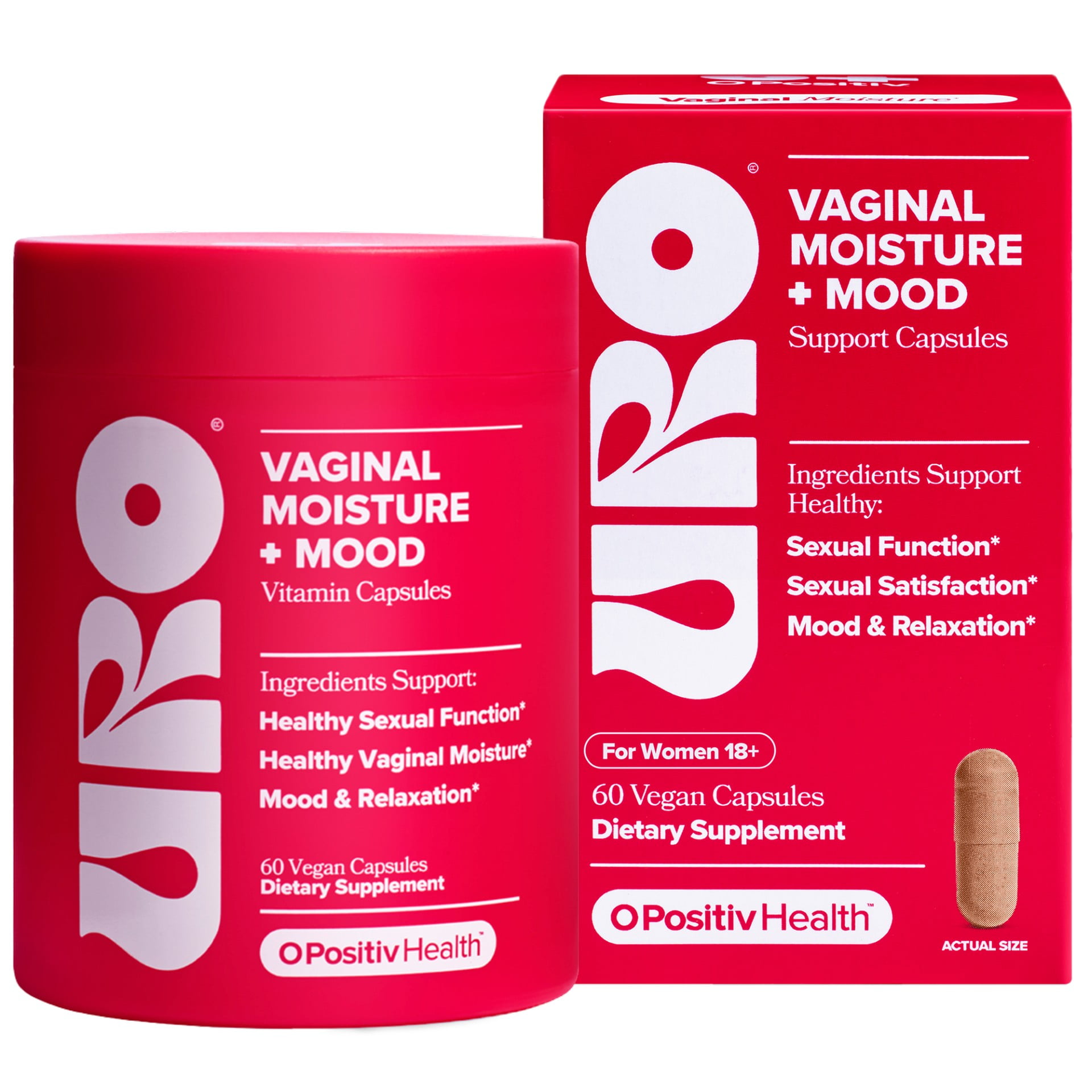 O Positiv URO Vaginal Moisture + Mood Vitamin Capsules for Moisture, Mood & Relaxation, 60 Count