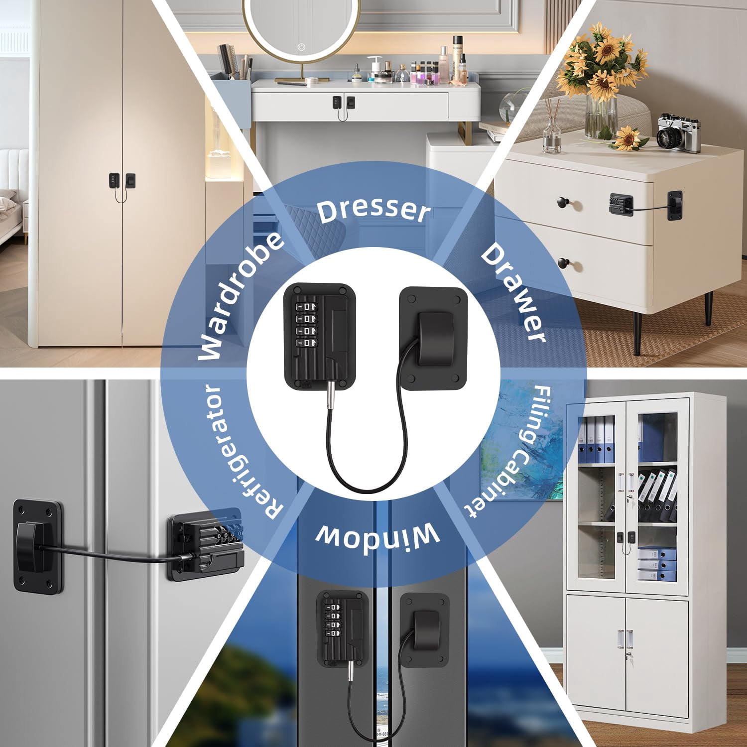 Refrigerator Lock, Heavy Duty Fridge Locks for Kids, Freezer Lock with Combination for Refrigerator Drawer Cabinet Safety, Easy to Install No Keys Needed Black, 2 Pcs