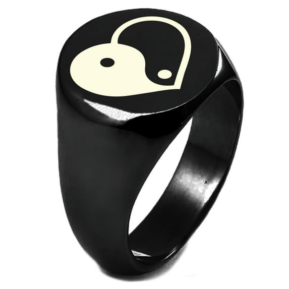 Sterling Silver Yin Yang Heart Engraved Round Flat Top Polished Ring