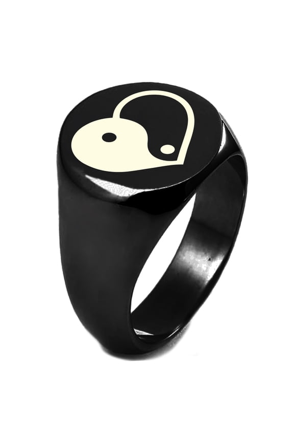 Sterling Silver Yin Yang Heart Engraved Round Flat Top Polished Ring