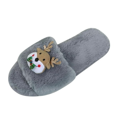 

Women s Cartoon Christmas Decor Plush Slippers Casual Flat Sole Cotton Slippers