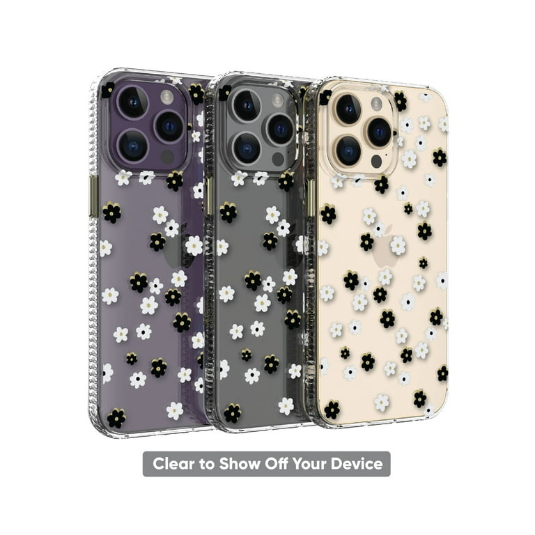 onn. Black & White Ditsy Floral Phone Case for iPhone 14 Pro